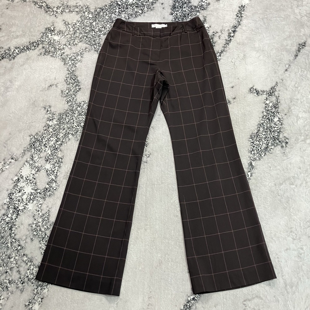 Garfield & Marks Lori Pants Womens Sz 8 Brown Windowpane Plaid Straight Leg